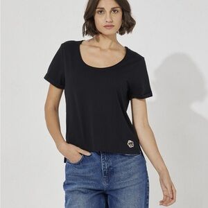 Ted Baker MIARNA Scoop Neck Easy Fit Tee Shirt Black magnolia flower Sz 3 US M